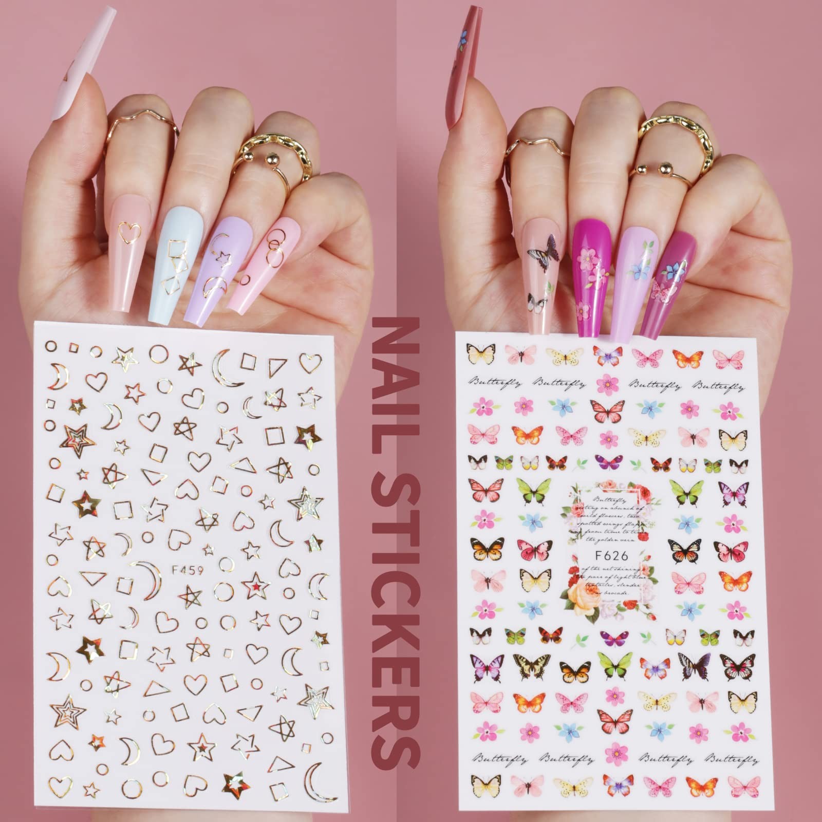 Teenitor Full Cover Color Press On Coffin Nails, 576pcs Large, Glossy Colors