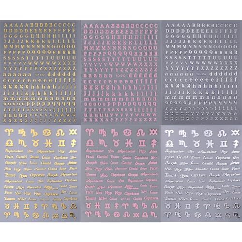 6 Sheets Letter Nail Art Stickers Decals Zodiac Stickers for Nail Art 3D Self