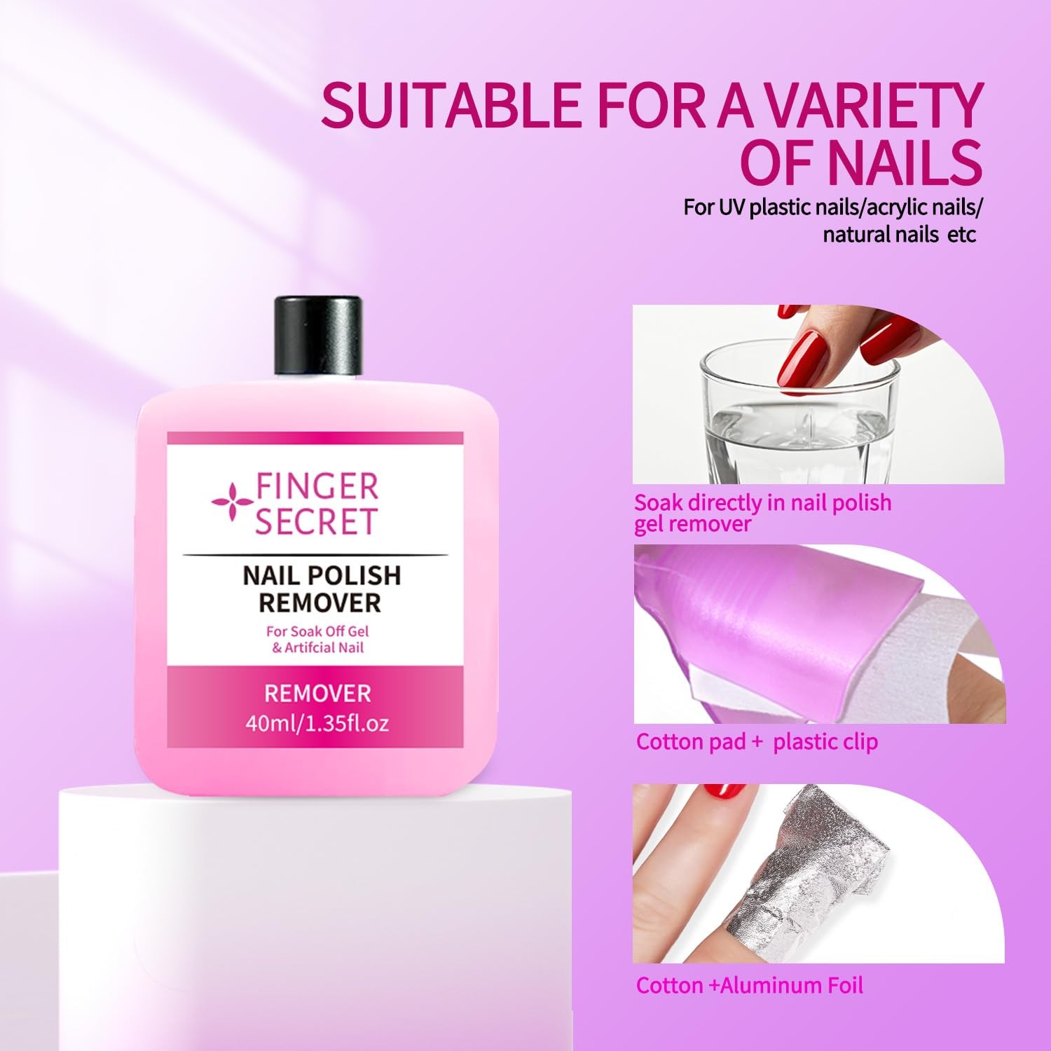 Finger Secret Acetone Nail Gel Polish Remover 40ml 1.3 Fl Oz (Pack of 1)