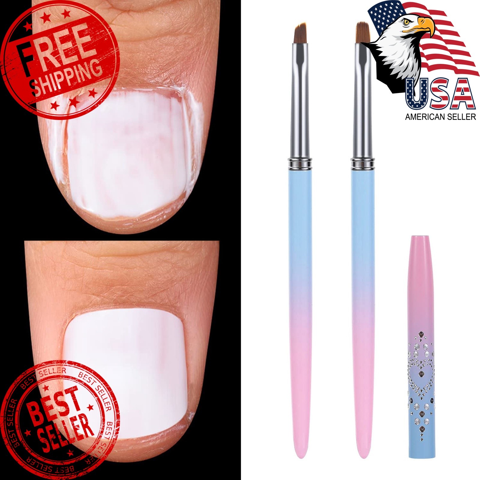 INENK Nail Art Clean Up Brushes 2 Pcs Round Angled
