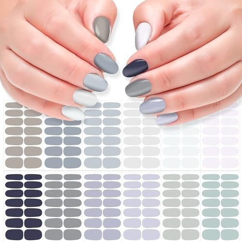 12 Sheets Nail Stickers Full Nail Wraps Solid Color Nail Polish Stickers Gray