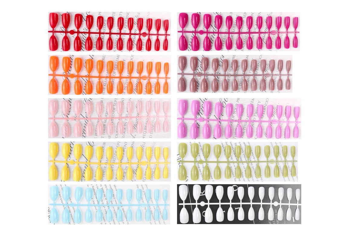 Artificial Nails Almond Press on Nails Solid Colors 12 Size Glossy Fake Nails