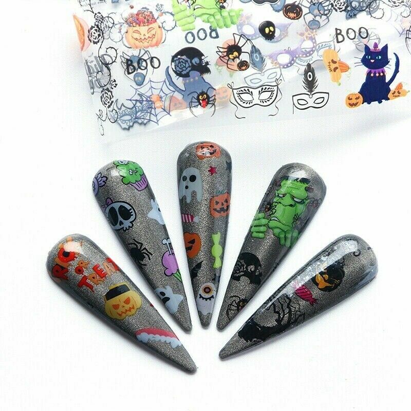 10x Halloween Series Nail Foil Stickers Transfer Decals Paper Nail Decor Fashion
