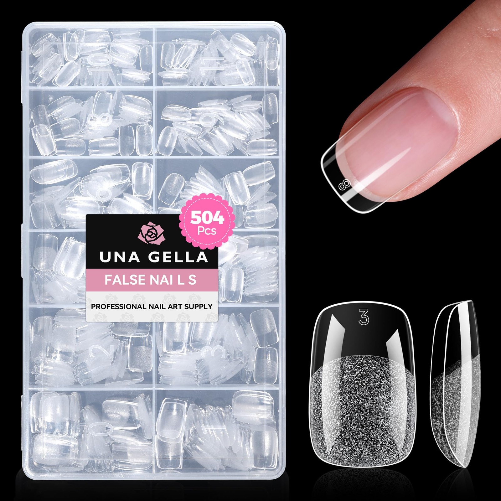 UNA GELLA Gel Nail Tips Square & Squoval Short, 504pcs Short Round Clear