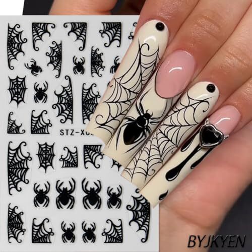 8 Sheets Spider Nail Art Stickers, Halloween Nail Decals 3D Halloween Style