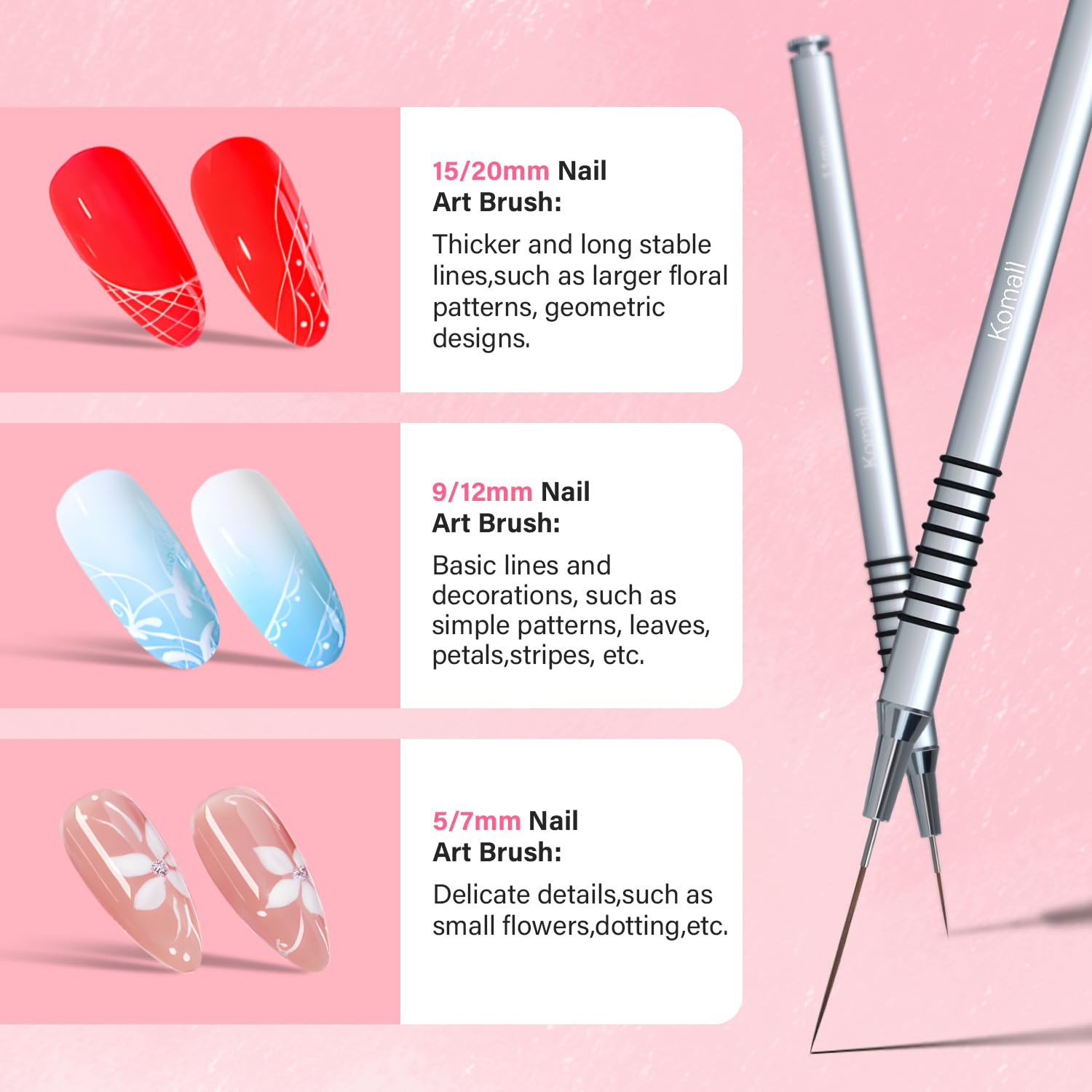 6pc Professional Nail Art Brush Set Silver Thin Detail UV Gel Polish Liner