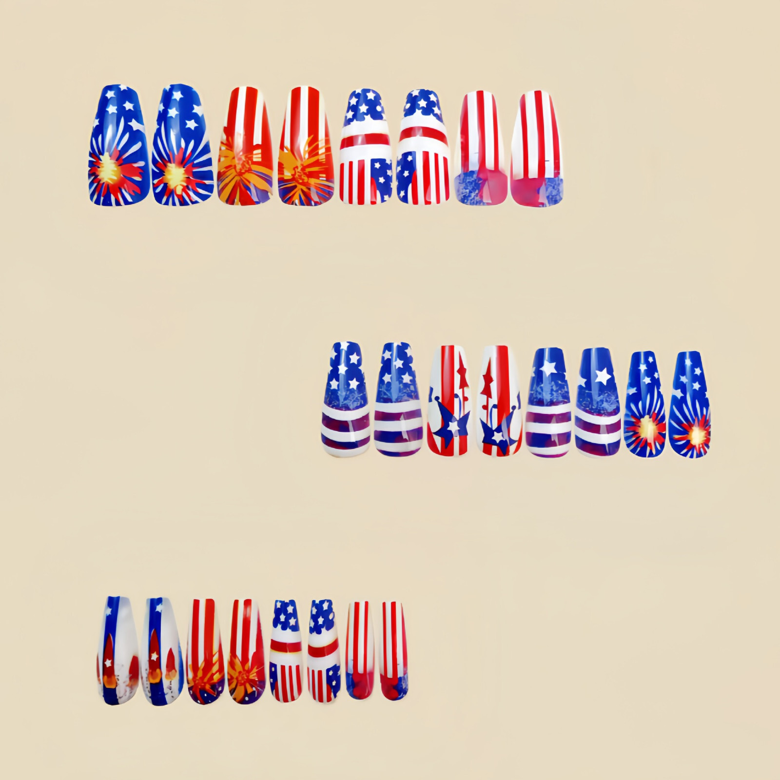4 set （24Pcs/set ）US Flag False Nail Art Full Cover Artificial Fake Nails