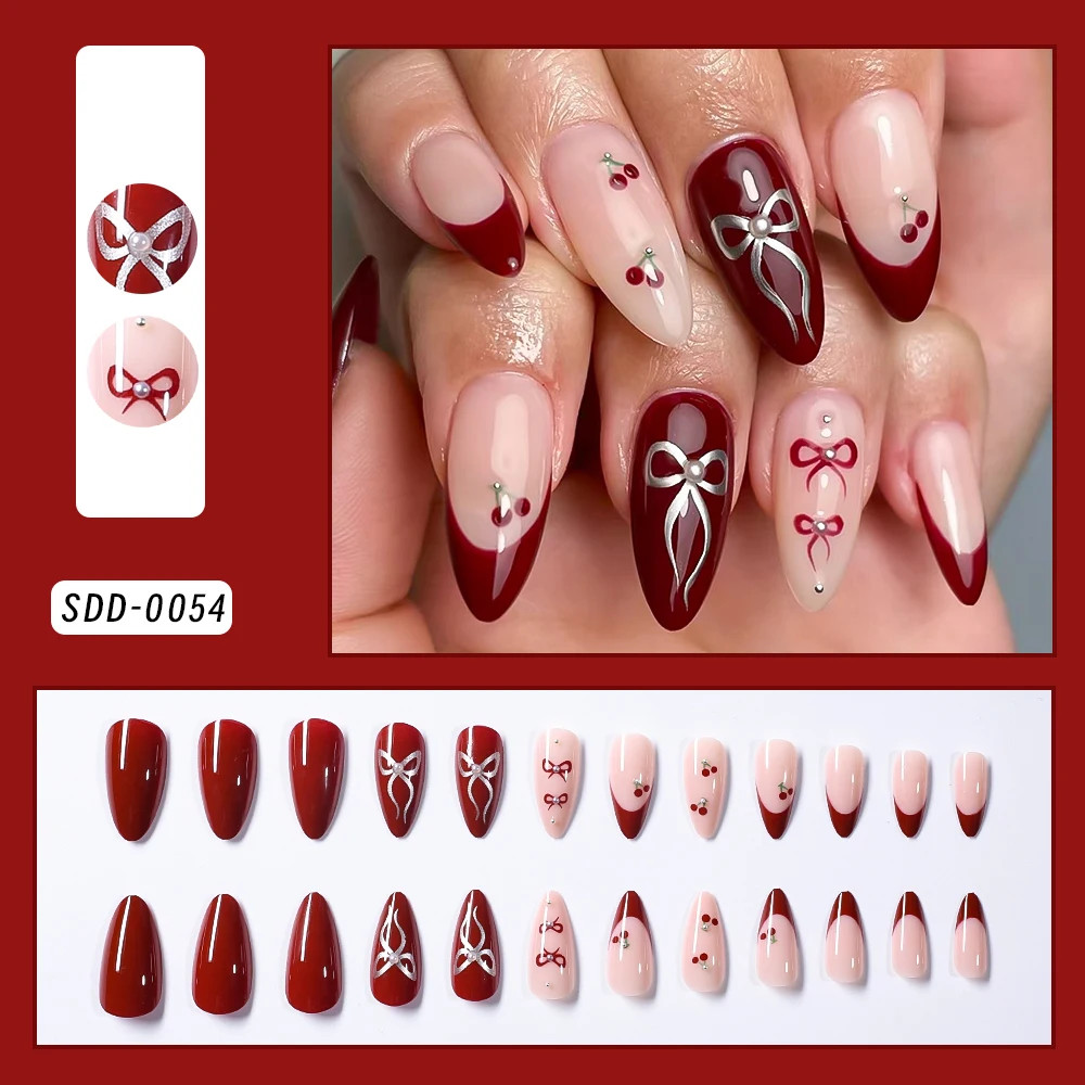 French Glitter Short Square Coffin Press on Nails Full Cover Acrylic Fake