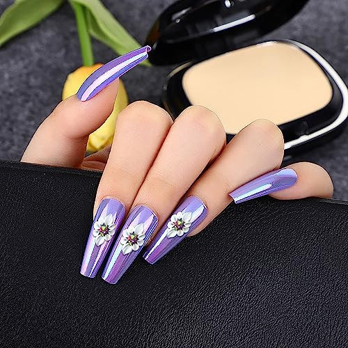 10 Pcs White Simulation Flowers Nail Charms 3D Carve Flowers Charms for Nails