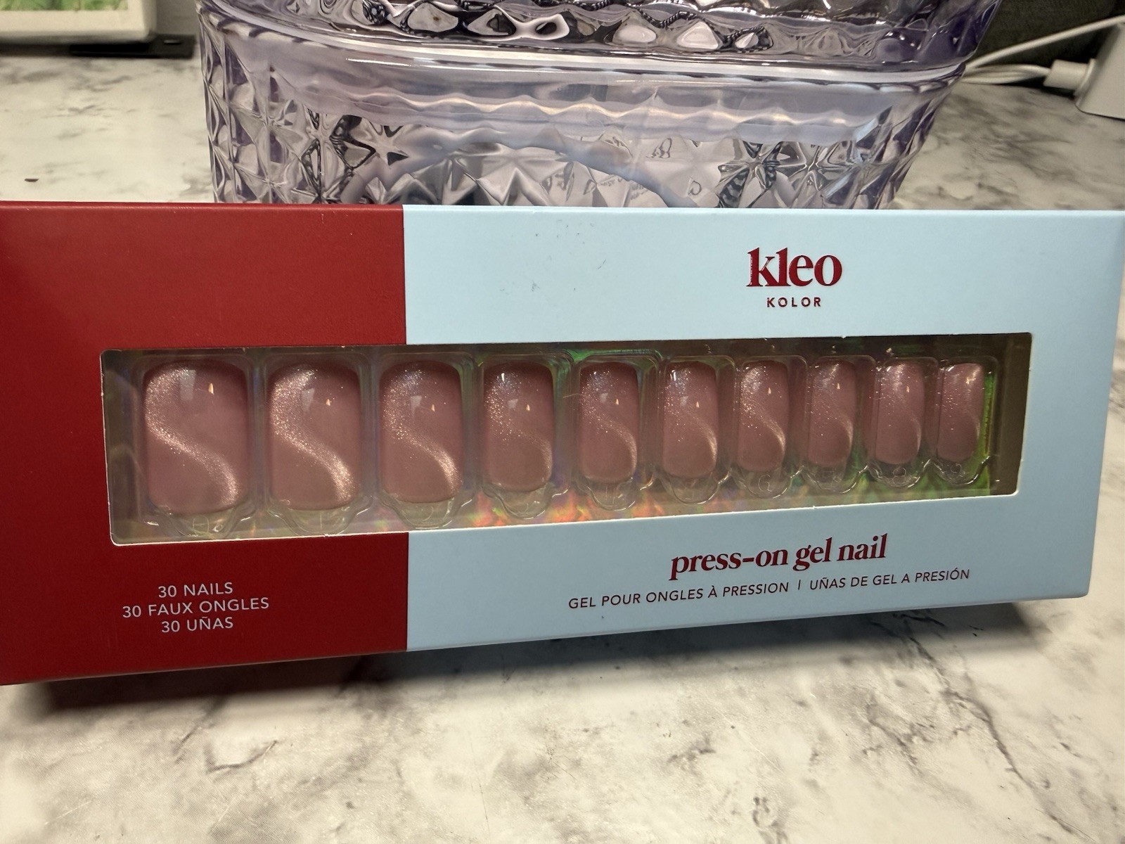 New Kleo Kolor Press-On Gel Nails – Long Square Swirlwind Romance Pink