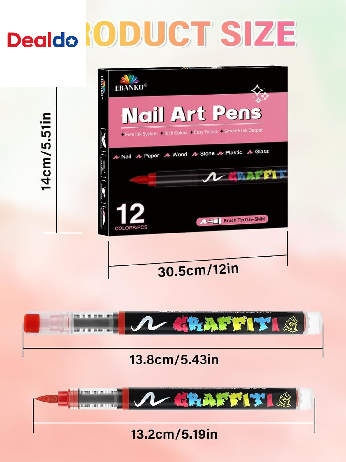 Nail Art Pens Beauty Gift Set, 12 Colors Quick Drying Soft-Tip Nail Polish Pens