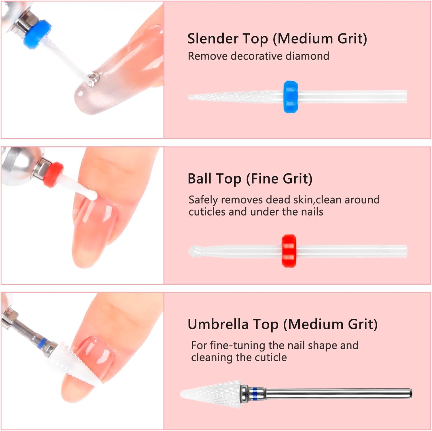 Nail Drill Bits Set – Ceric Bits 3/32” for Prep. Cuticle Removal,