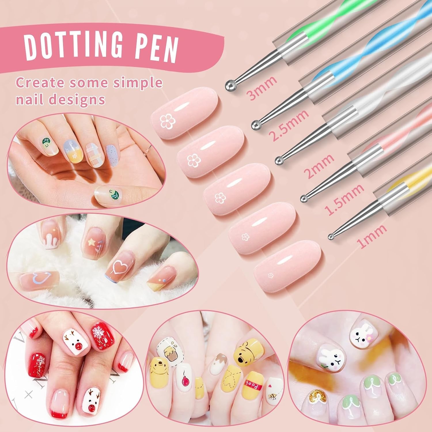 Nail Dotting Tools 10 Pcs Kit, 5 Pcs Double-end Nail Dotting tools and 5 Pcs …
