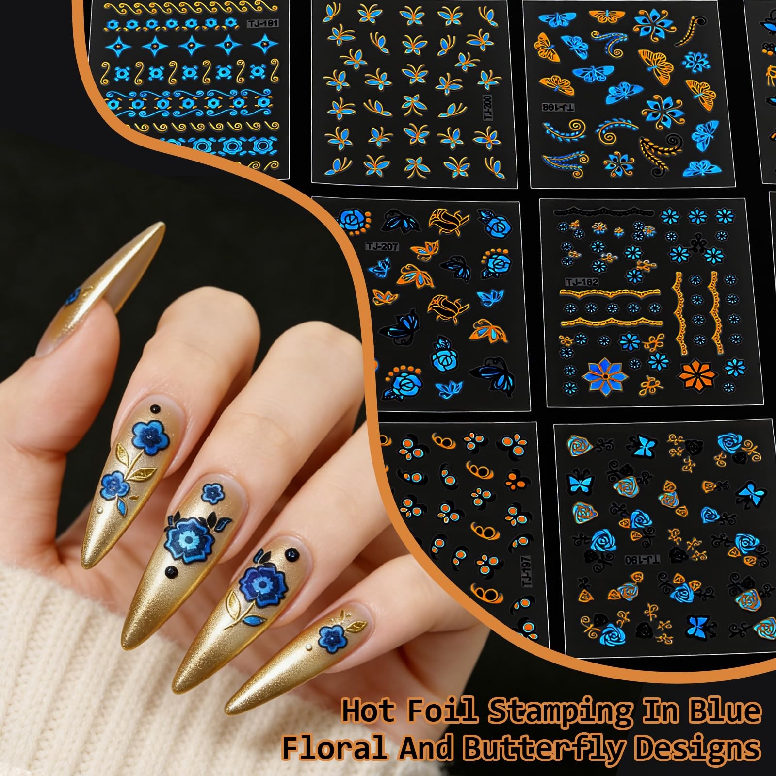 90 Sheets Nail Stickers for Nail Art DIY, 3D Nail Art Stickers Decals, Self