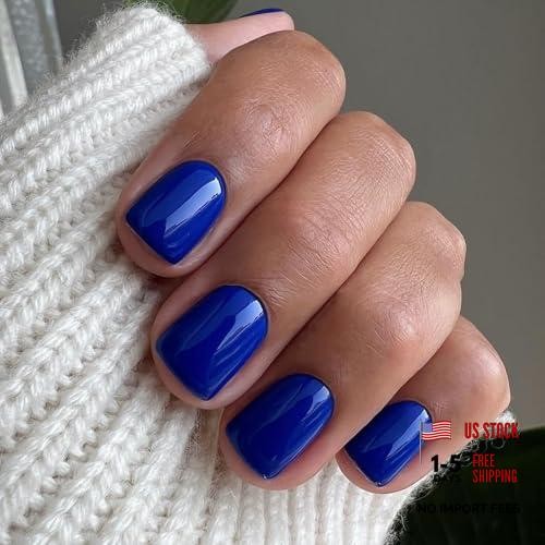Square Fake Nails – Blue Press on Nails – 4th of July – Short Style-12