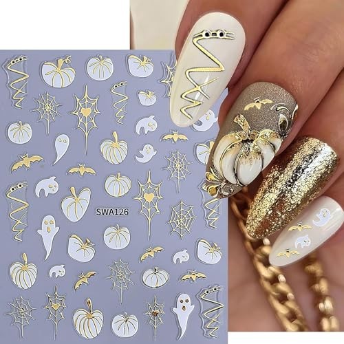 Halloween Nail Art Stickers 3D Bronzing Bats Spider Web Nail Decals 6 Style 8