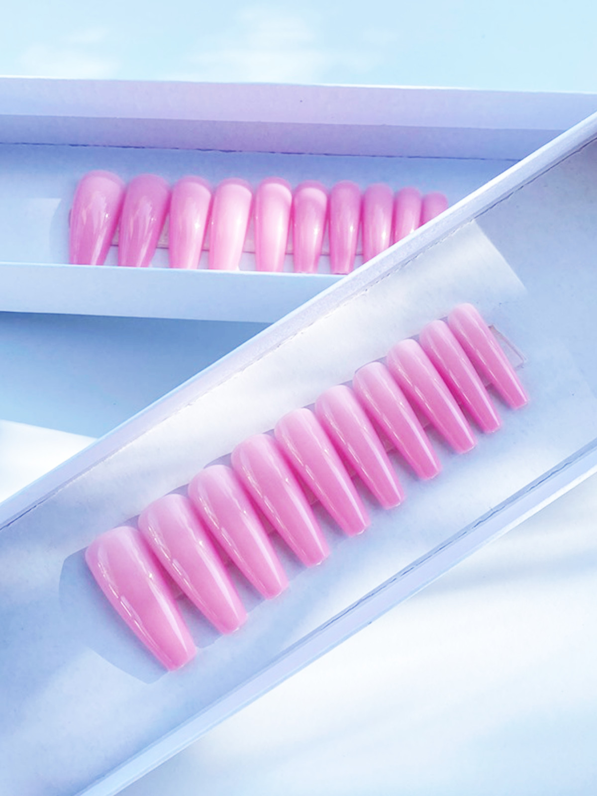 Strawberry Milk Long Coffin Ballerina Press On Nails 20pcs All Sizes with Glue