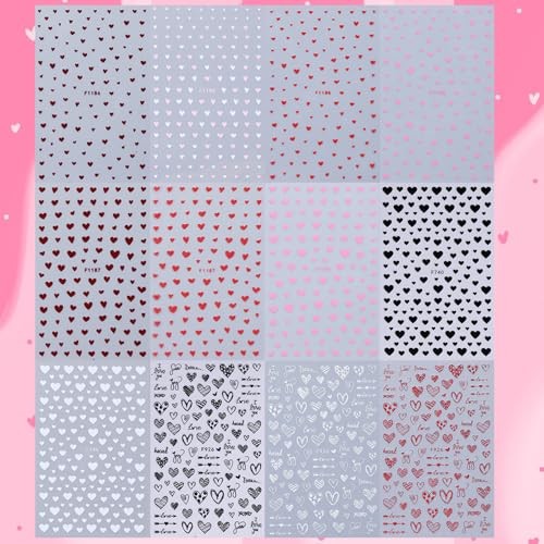 Nail Art Stickers Decals 12 Sheets Red Blacks Valentines Nail Decals Heart
