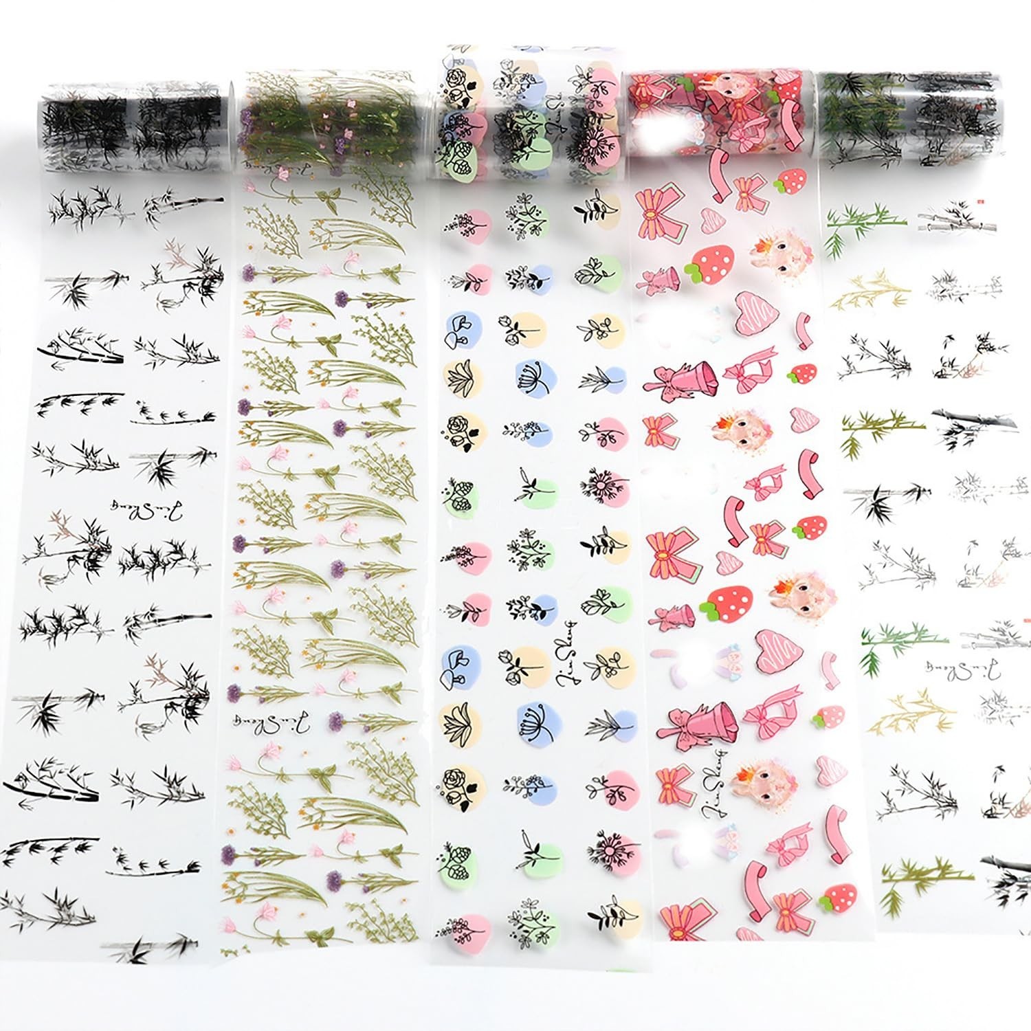 JERCLITY 10 Rolls Flower Nail Foil Transfer Sticker Kit Bamboo Ink Painting P…