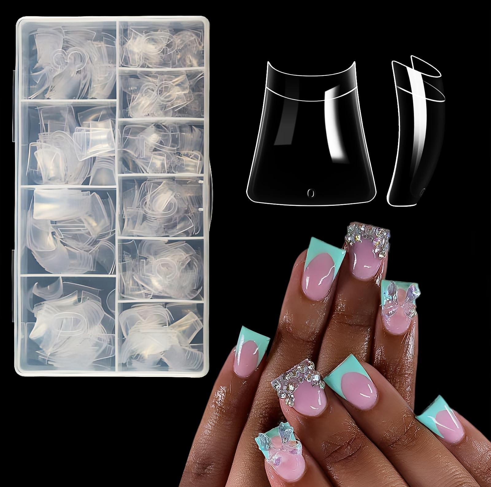 ASONRL 500Pcs 500 Piece Assortment, Short Clear Duck Nail Tips 500Pcs/Box