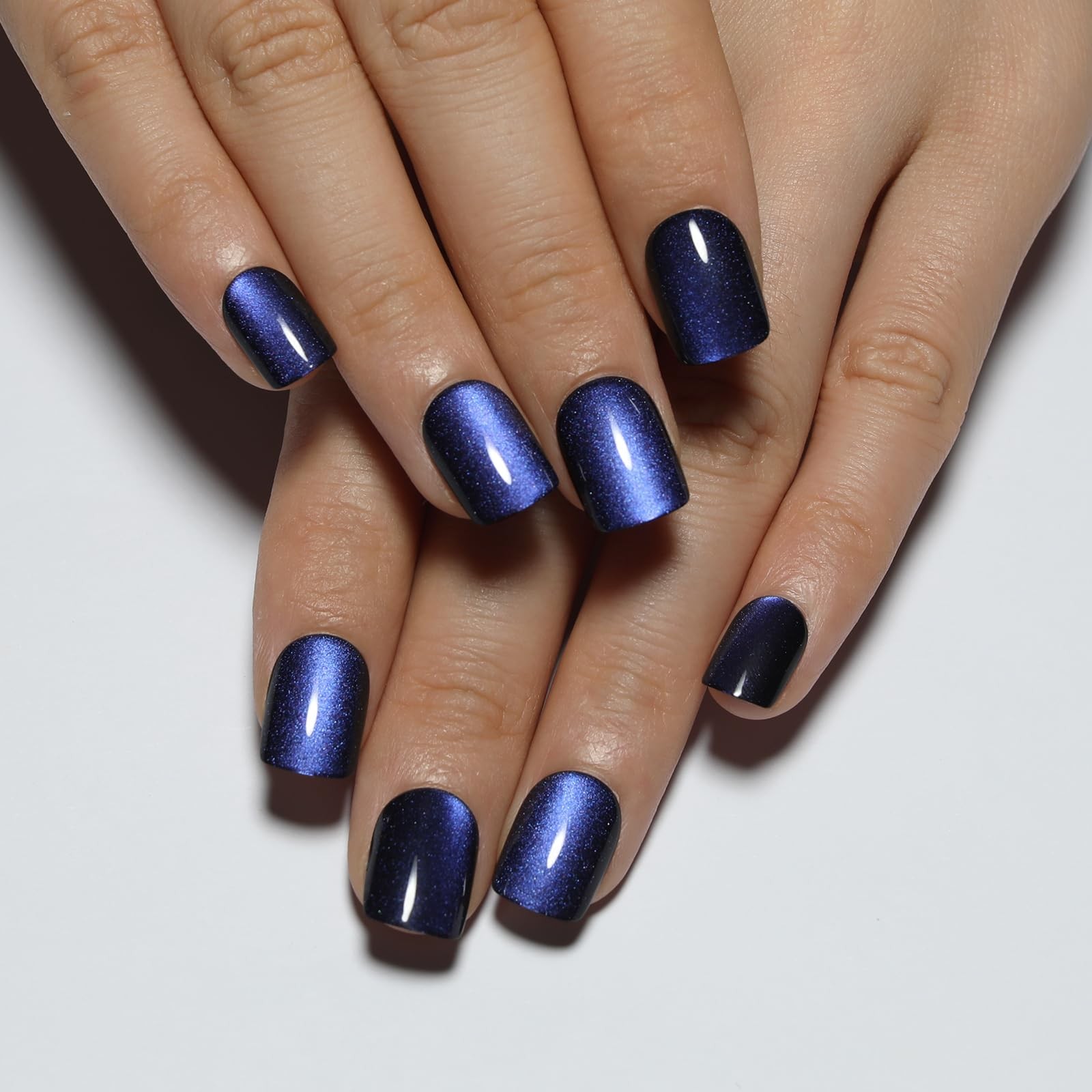 Stbisen Dark Blue Press On Nails Square, Short Cat Short, M01-Midnight Mirage