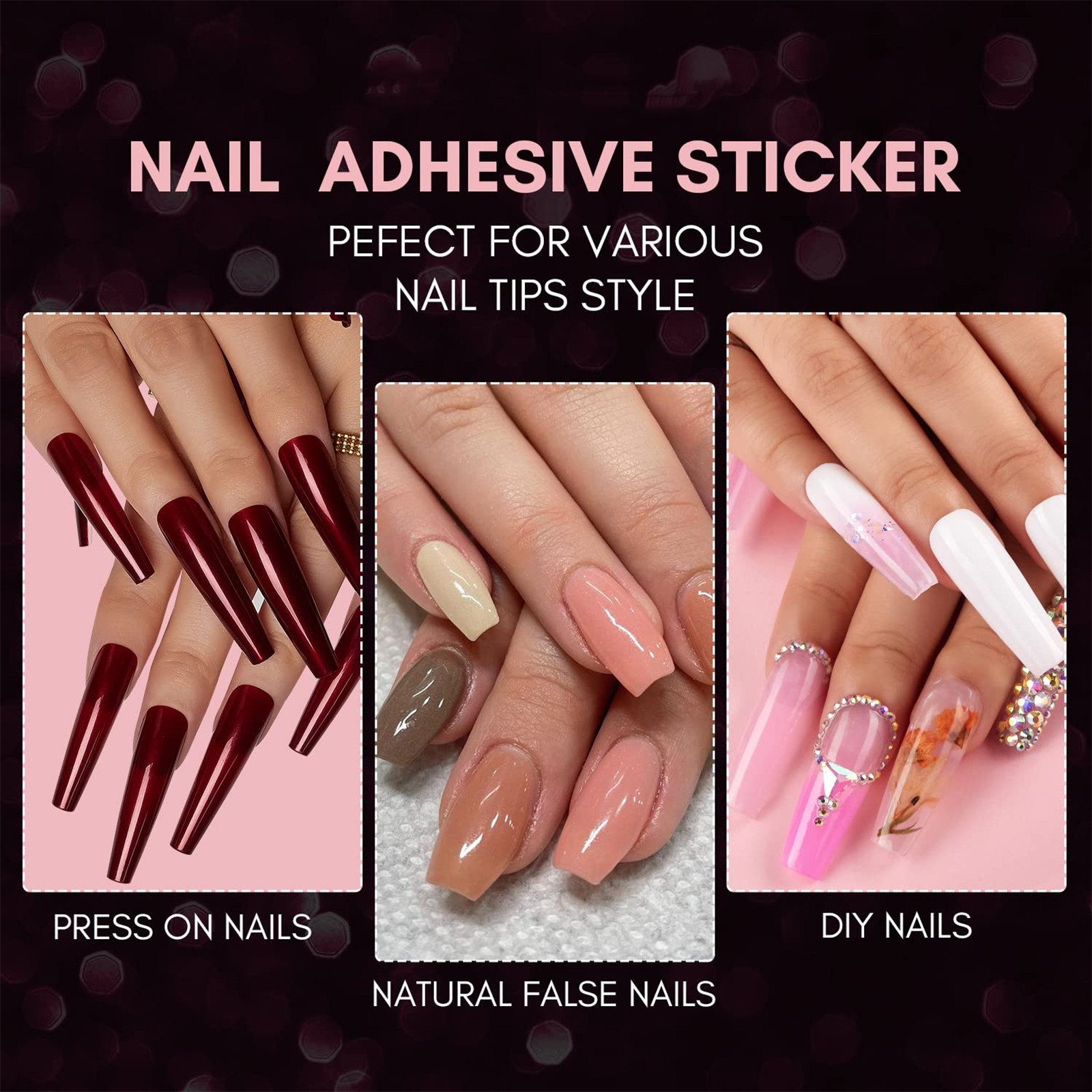 Double-Sided Nail Glue Tape Sticker Adhesive Tabs for Press on Nails 3-40 Sheet