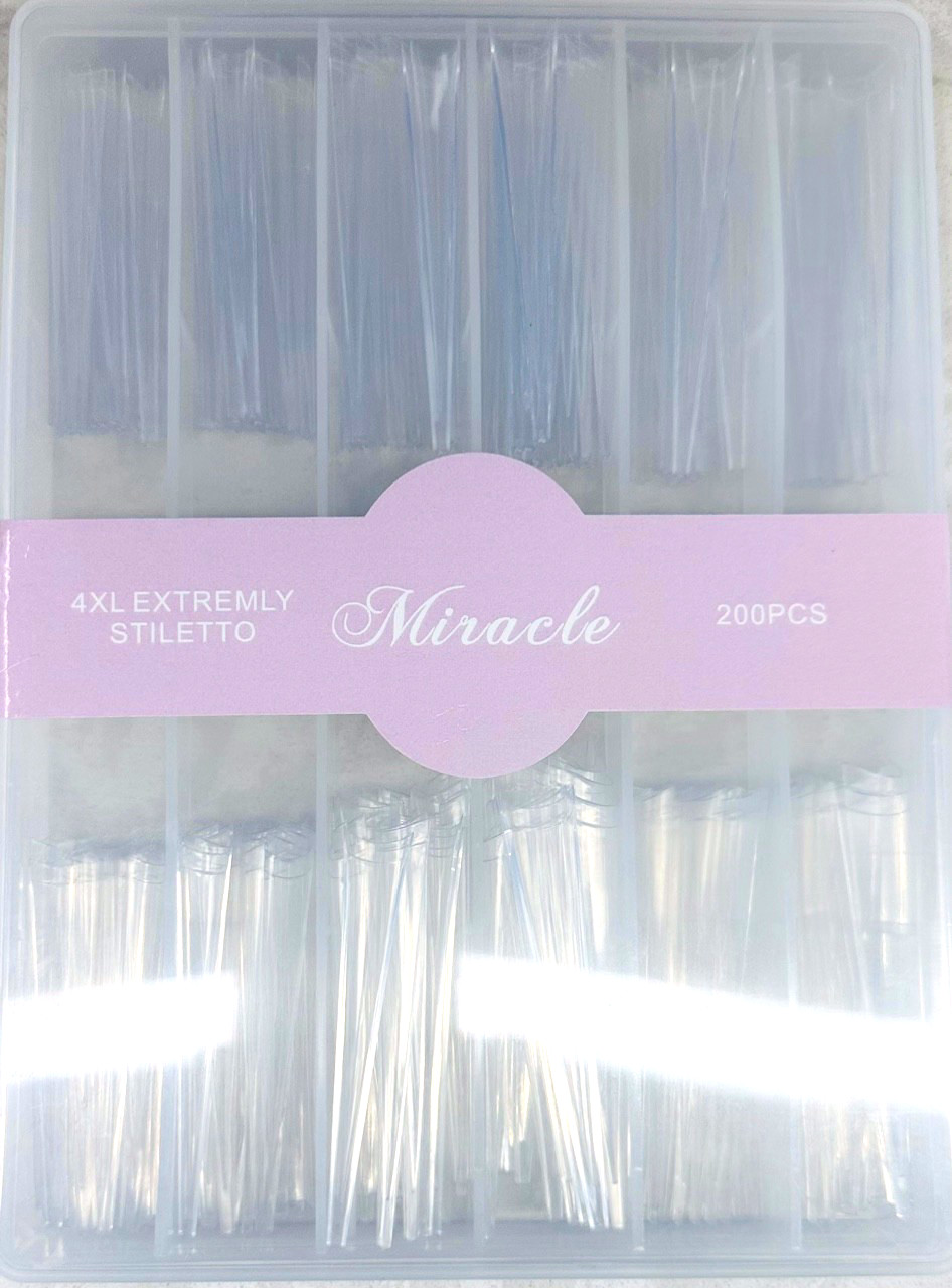 Miracle 4XL Extreme Stiletto Nail Tips 200Pcs Clear Full Cover Nail Tips