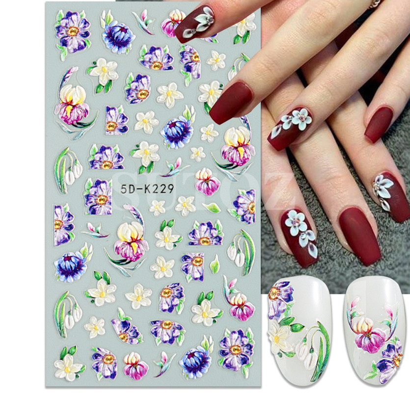 5D Engraved Flower Butterfly Nail Art Sticker Decal DIY Decoration Manicure NH24