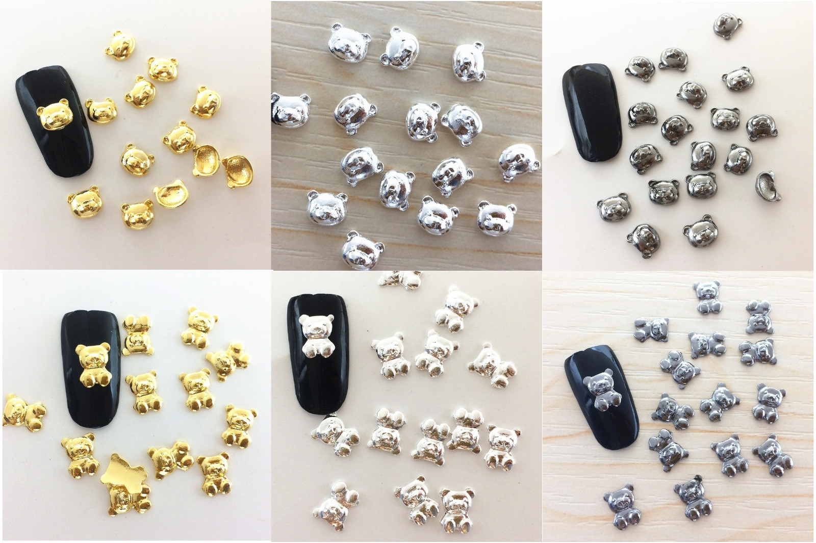 20pcs New 3D Nail Art Gold/Silver/Grey Bear Metal Alloy Cute Charms Decorations