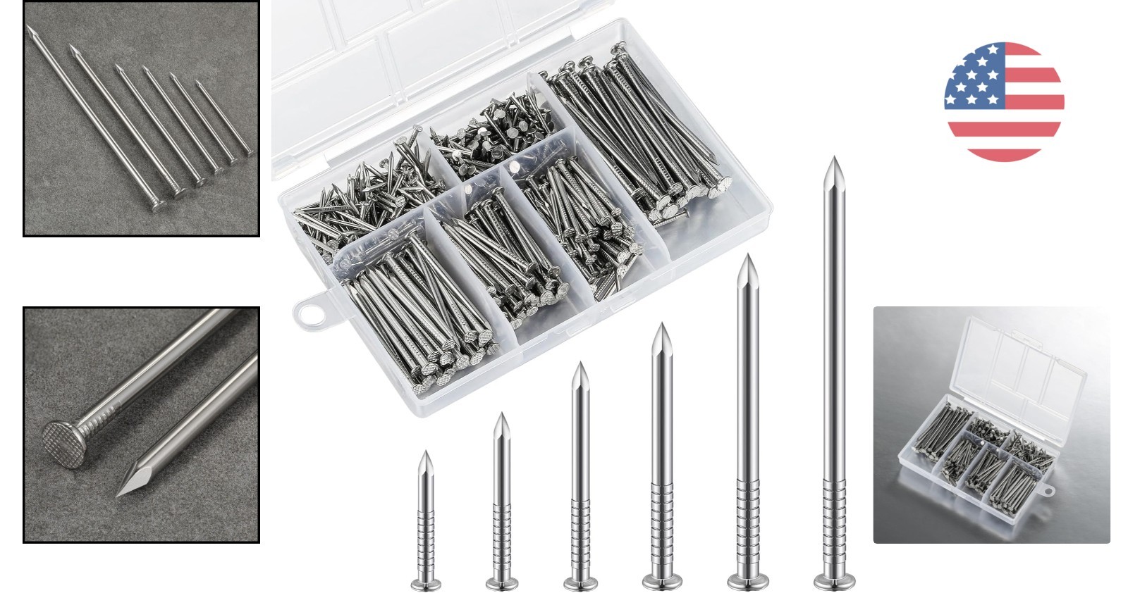 Complete 430pcs Stainless Steel Nails Set – Rust-Resistant & Glossy Finish