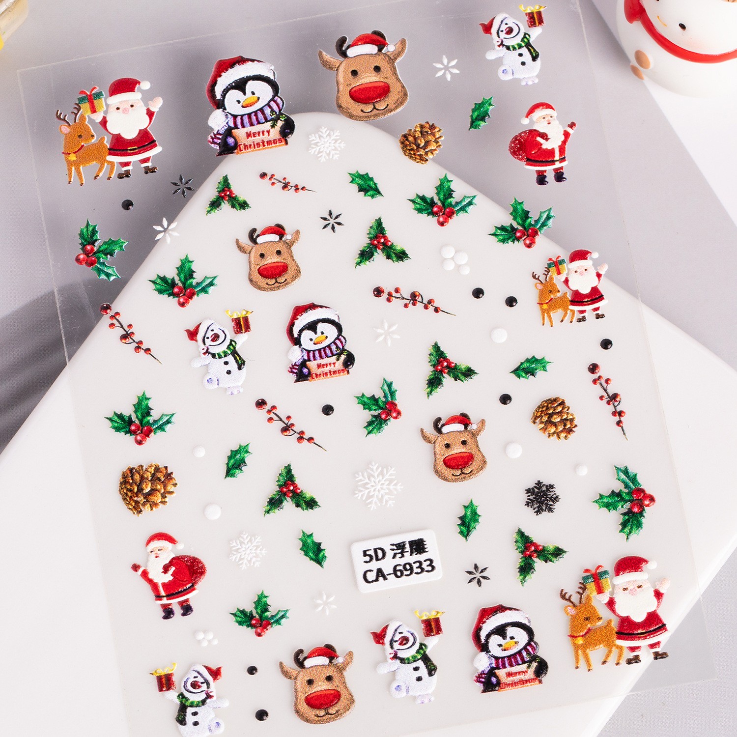 10Set Christmas Nail Stickers 5D Art DIY Manicure Decal Santa Snowman Xmas Decor