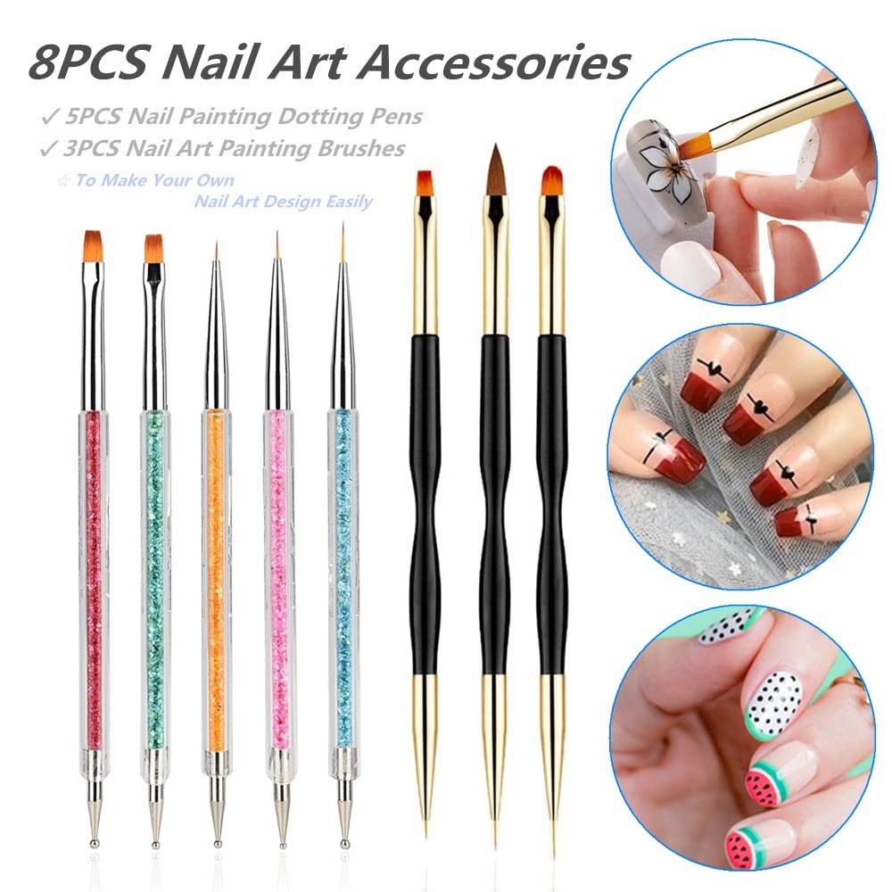 Versatile 8PCS Nail Art Brushes Kit with Dotting Tools for Every Nail Style