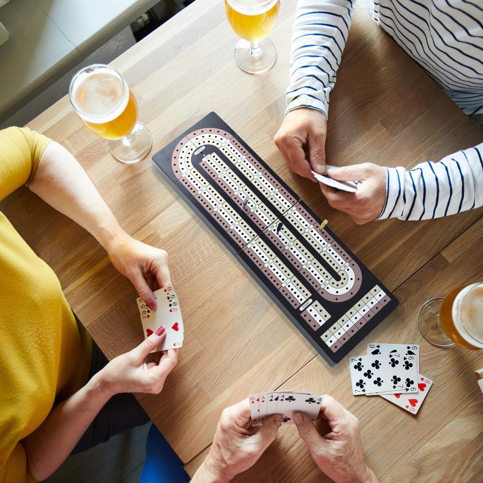 Cribbage Board Game Set – Wooden Foldable 3-Track 4.3 x 7.67 inches