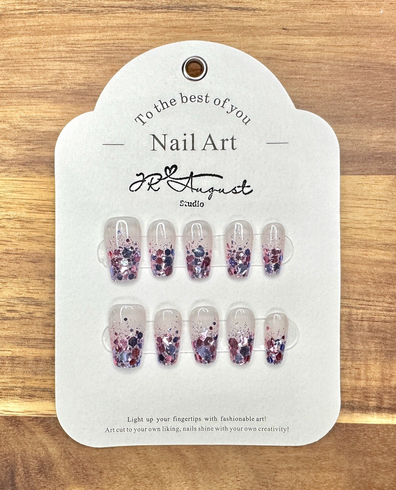 Press on nails Handmade Colored Glitter Confetti Purple medium coffin S M L