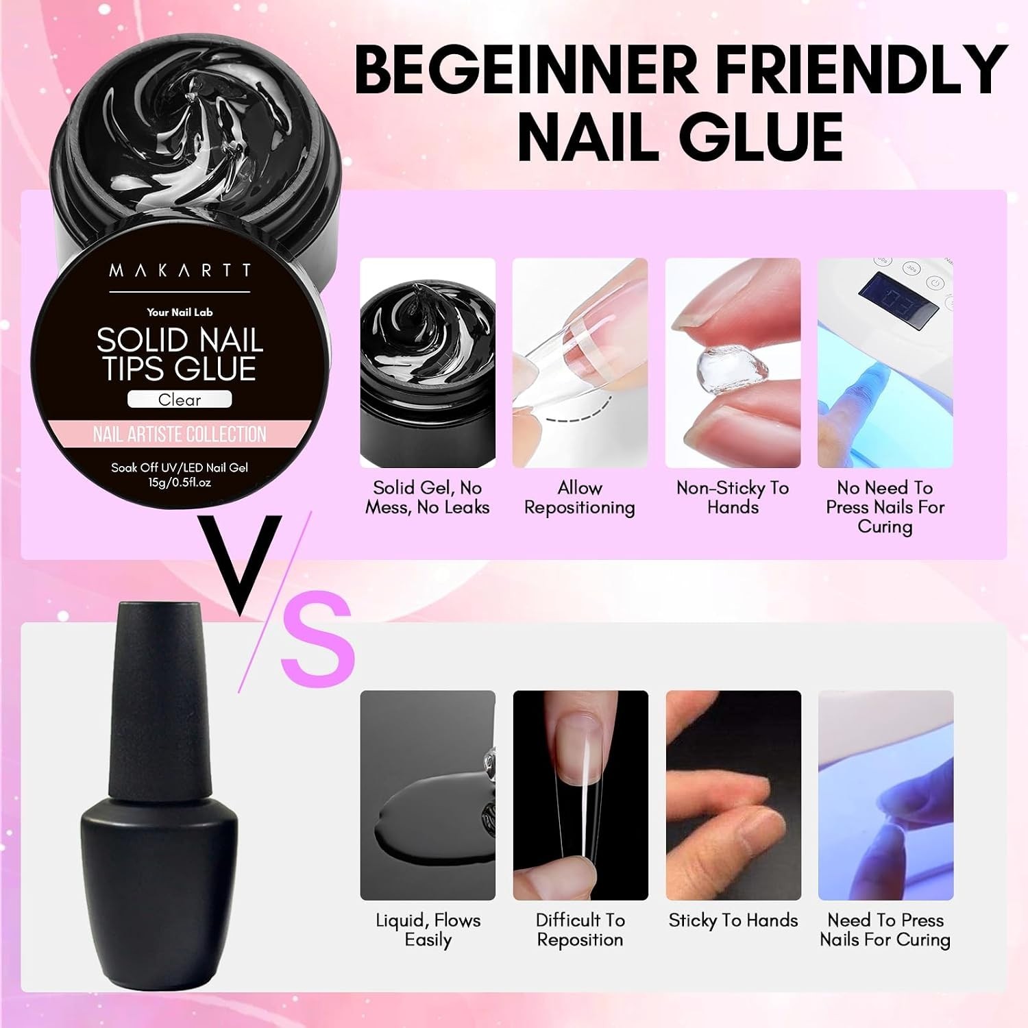 High Viscosity Nail Glue Gel – 2 Pack Clear Bonding for Press on Nails, 15ml