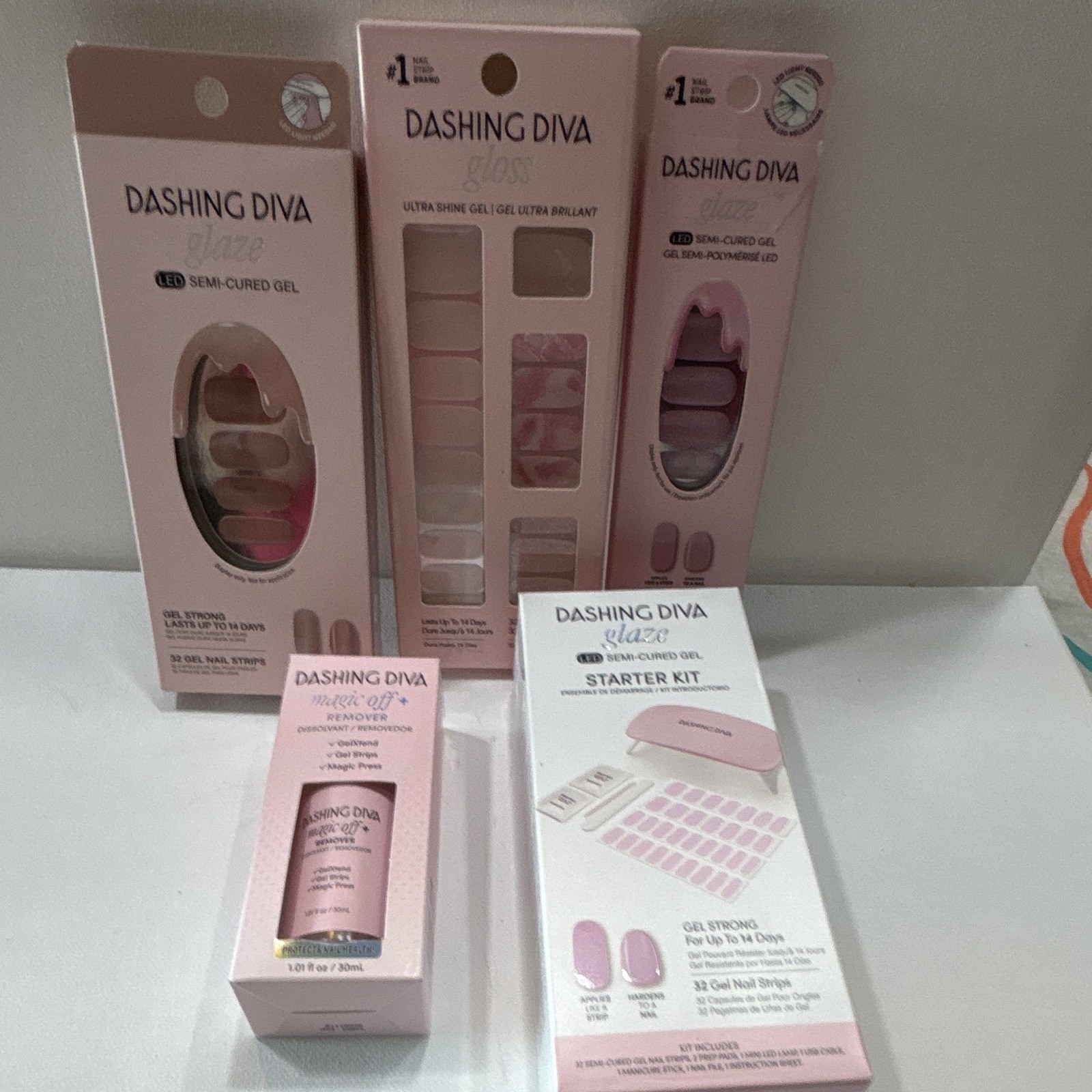 Lot of 5— Dashing Diva Glaze LED Gel Strips Starter Kit + Gloss + Magic Off