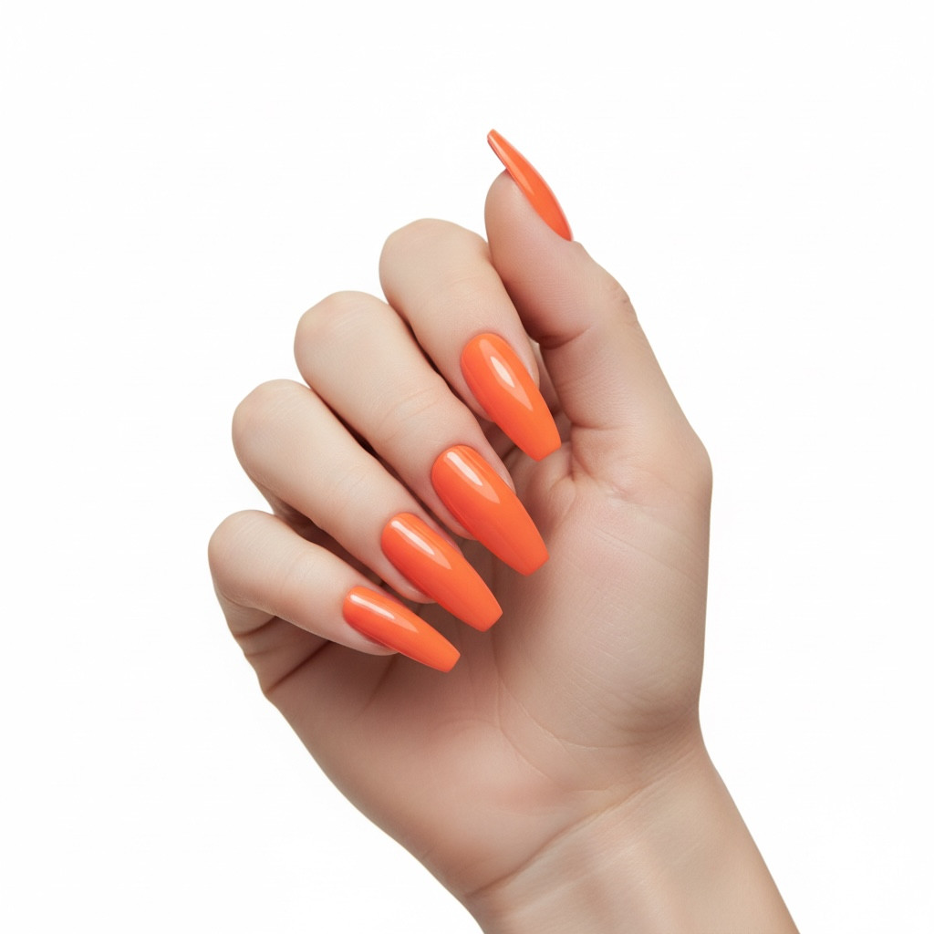 Orange Square Coffin Ballerina Extra Long Fake Acrylic False Tips Press On Nails