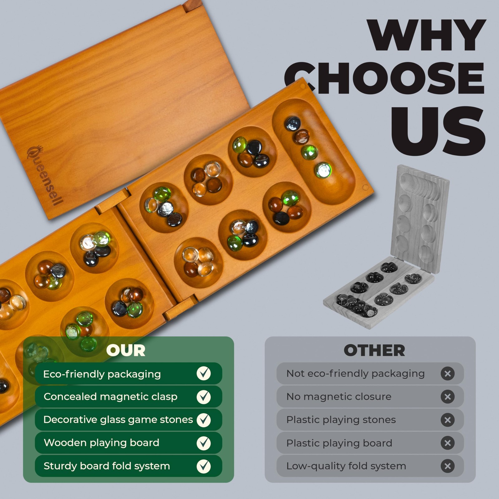 Mancala Board Game with 17.5 x 5.3 inches (folded), 8.7 (packed)