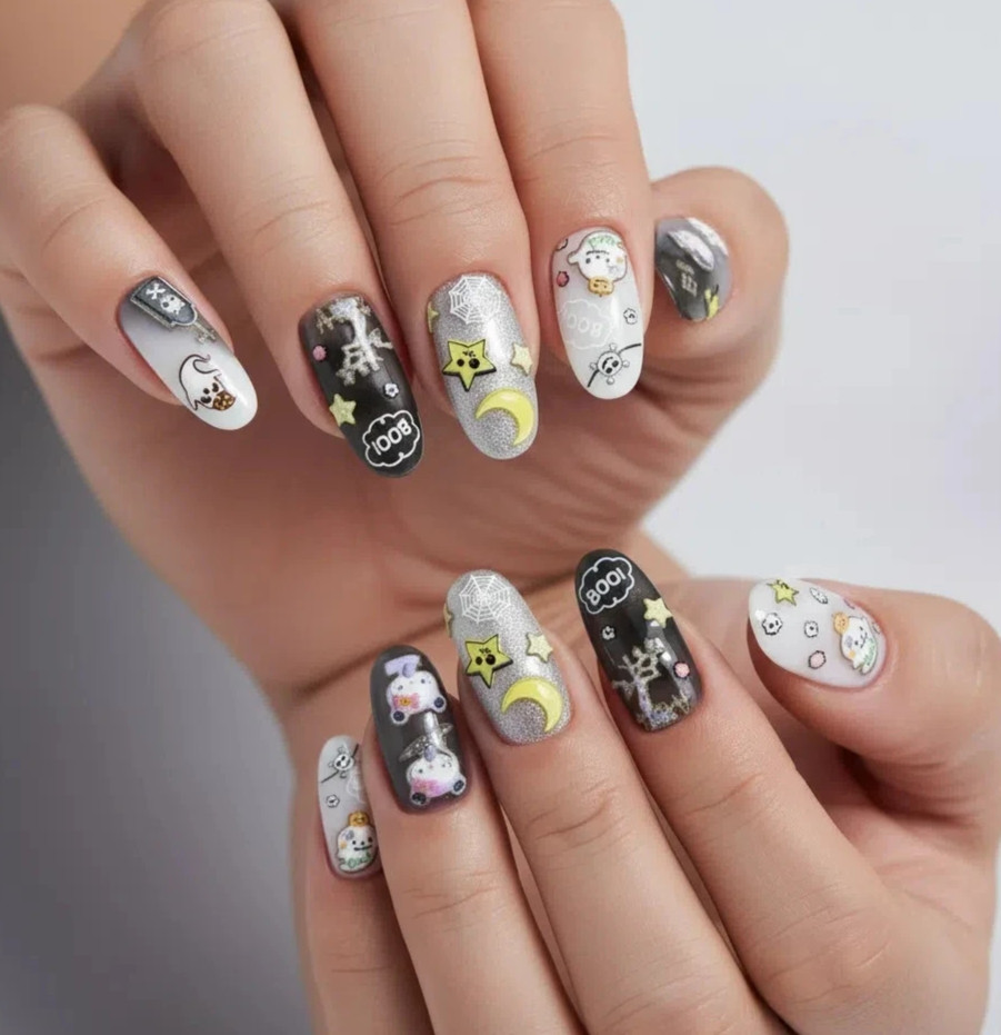 Halloween Cat Nail Decals – Ghosts & Pumpkin Mix (358)