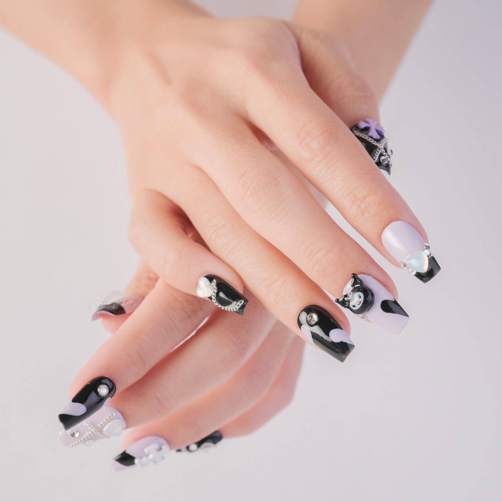 10 Piece 3D Reusable Handmade Press On Nails Set Gothic Cat