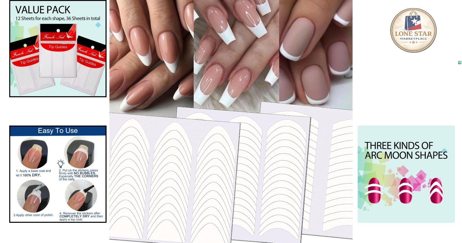 Versatile French Manicure Nail Stickers – 36 Sheets, 3 Designs for Perfect Nails