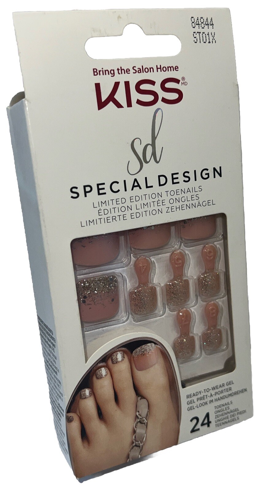 KISS SPECIAL DESIGN Toe Nails #84844 Hot PinkSparkles New See Description & Pics