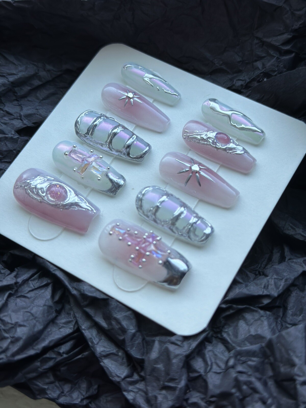 CUSTOM Handmade press on Gel nails long coffin Y2k Style Nails Set Size:S