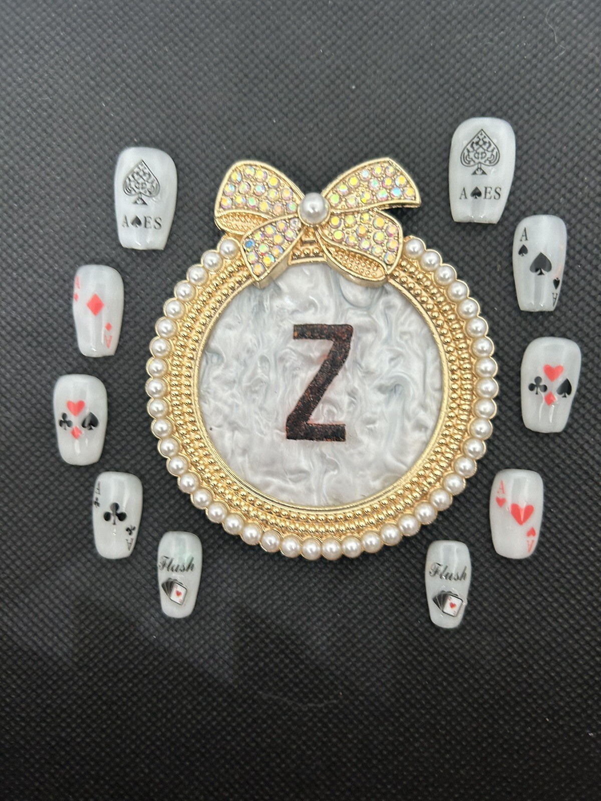 Z NAILZ! Handmade Milky White Casino/Card Themed Press On Nails