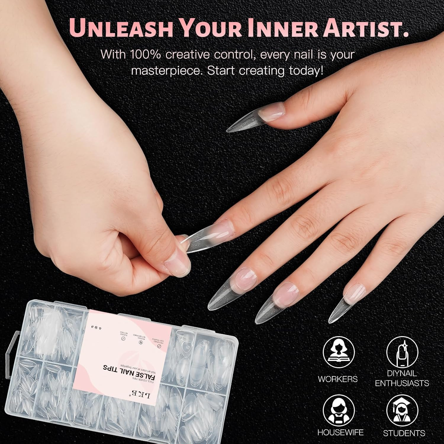 Long Almond Nail Tips: 240PCS Soft Gel Nail Tips Pre Etched Fake Nails, 12 Sizes