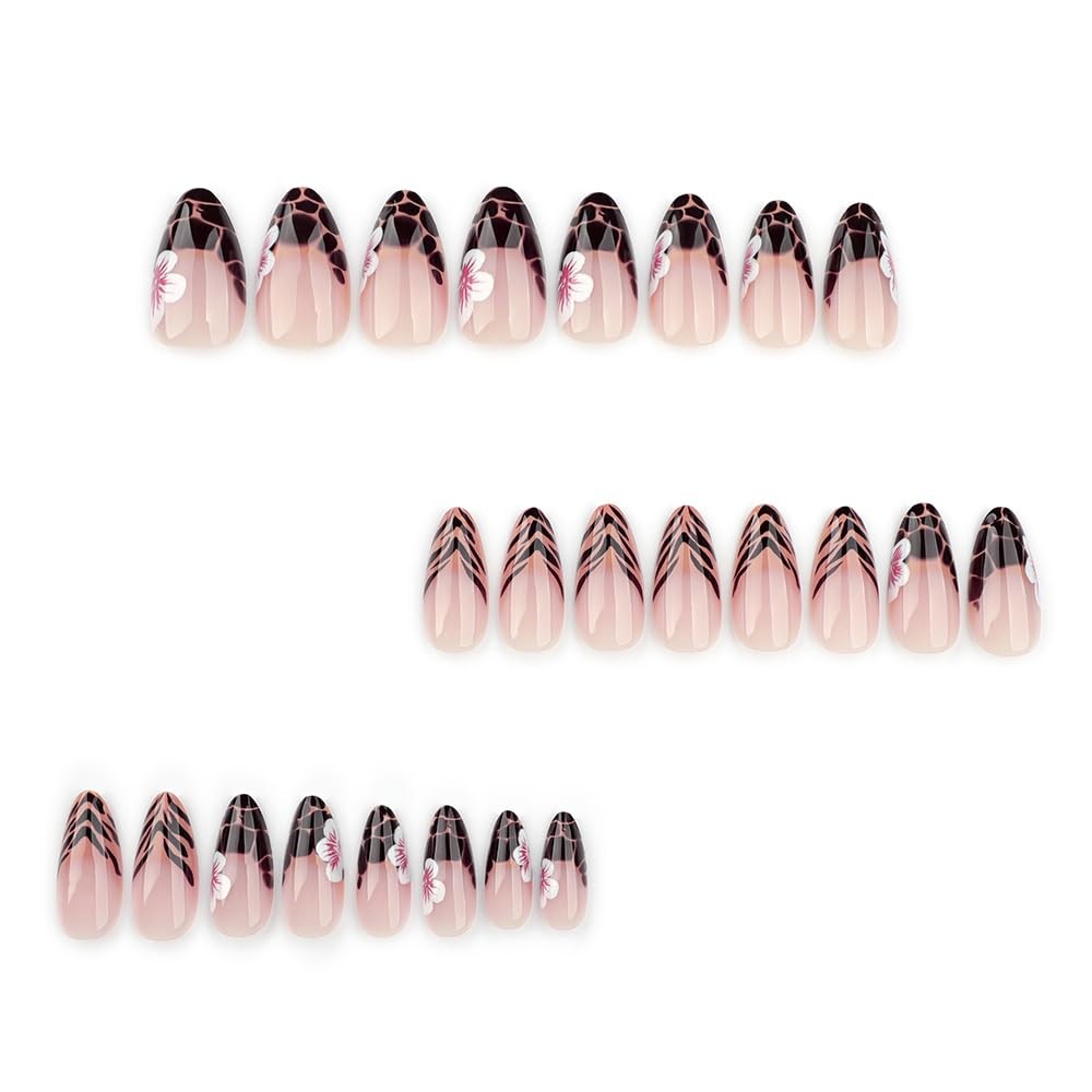24 Pcs Spring Press on Nails Short Almond,Pink Fake Nails Press ons Leopard P…