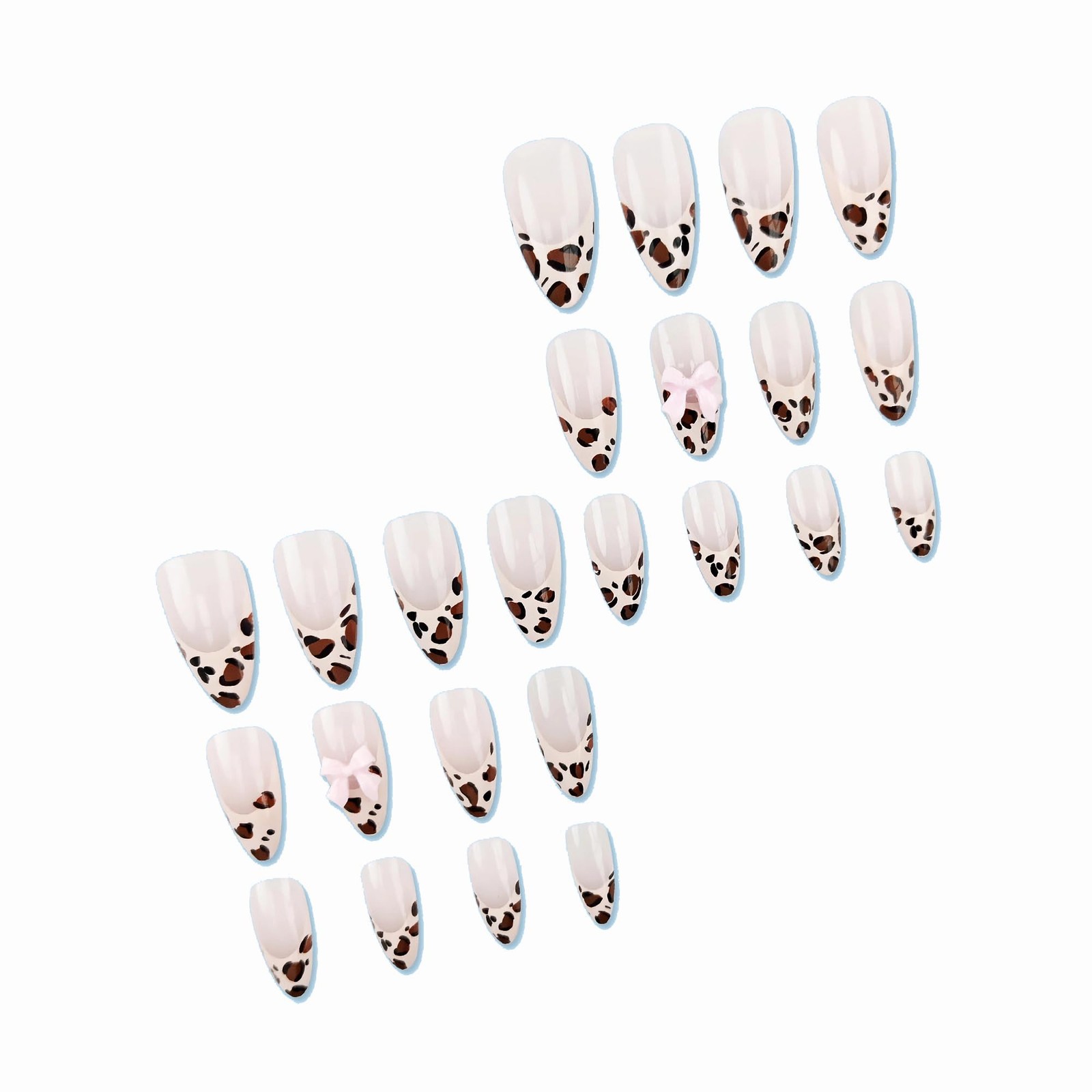 Almond Press on Nails Medium Fake Nails Leopard French Tip Glue ons Pink Bow …