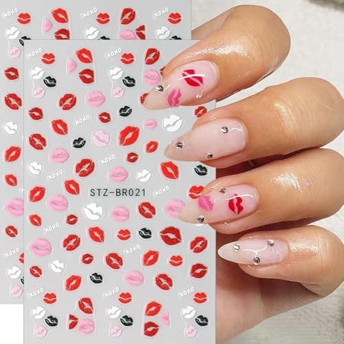 Valentines Nail Stickers 5D Red Lips Nail Art Stickers Colorful Love Style 4