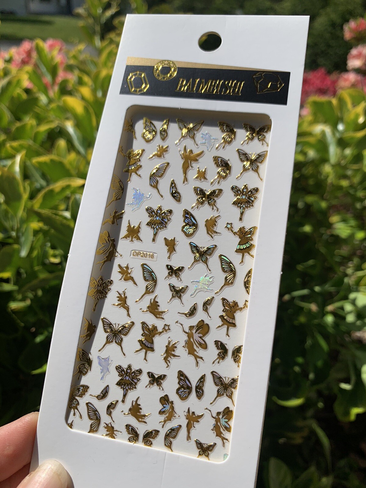 8 Sheets/Set Nail Art Sticker 3D Butterfly Gold Nail Decals Multiple Sizes