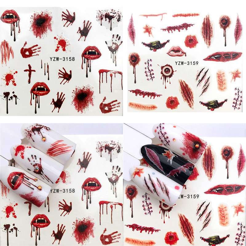 Stickers Nail Art Halloween Blood Hands Vampire Lips 3158 3159 Water Decals